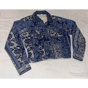 Vtg Vivaldi Jeanswear All Over Floral Denim Jacket Small Button Fly BOHO Jacket